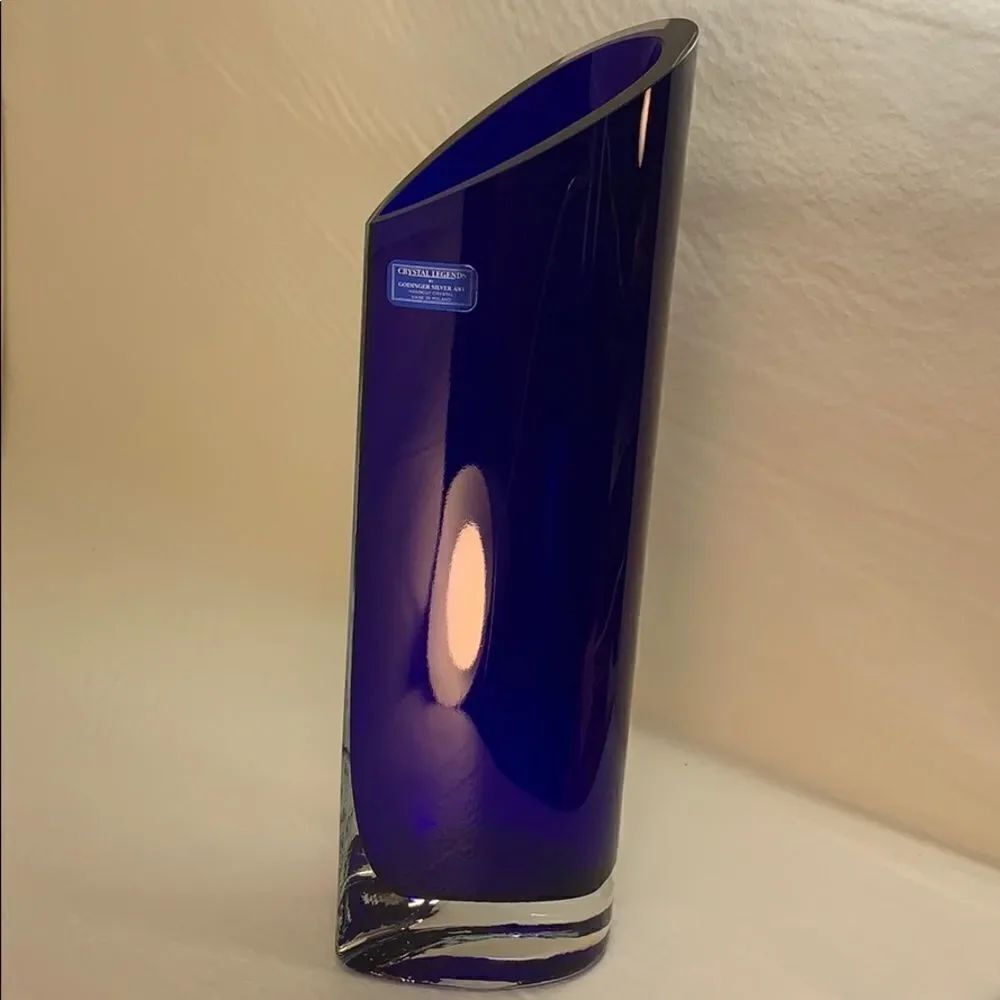 Crystal Legends Vase By Godfinger Silver Art Hand-cut Colbalt Blue Side Slant
